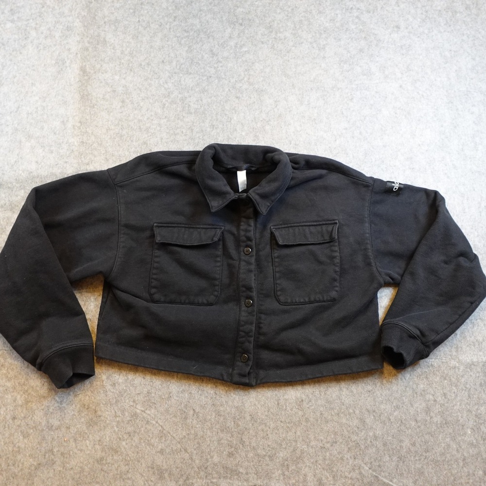 Alo Yoga Jacket Women Extra Small Black Renown Cropped Button Up Utility